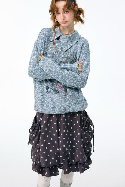 Slant Neck Jacquard Sweater