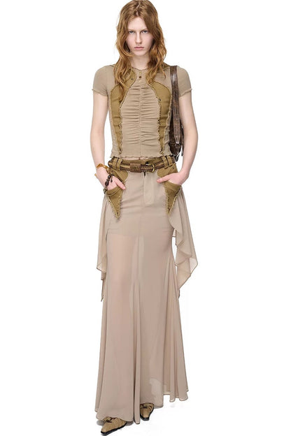 Pleated Rivet Patchwork Top
