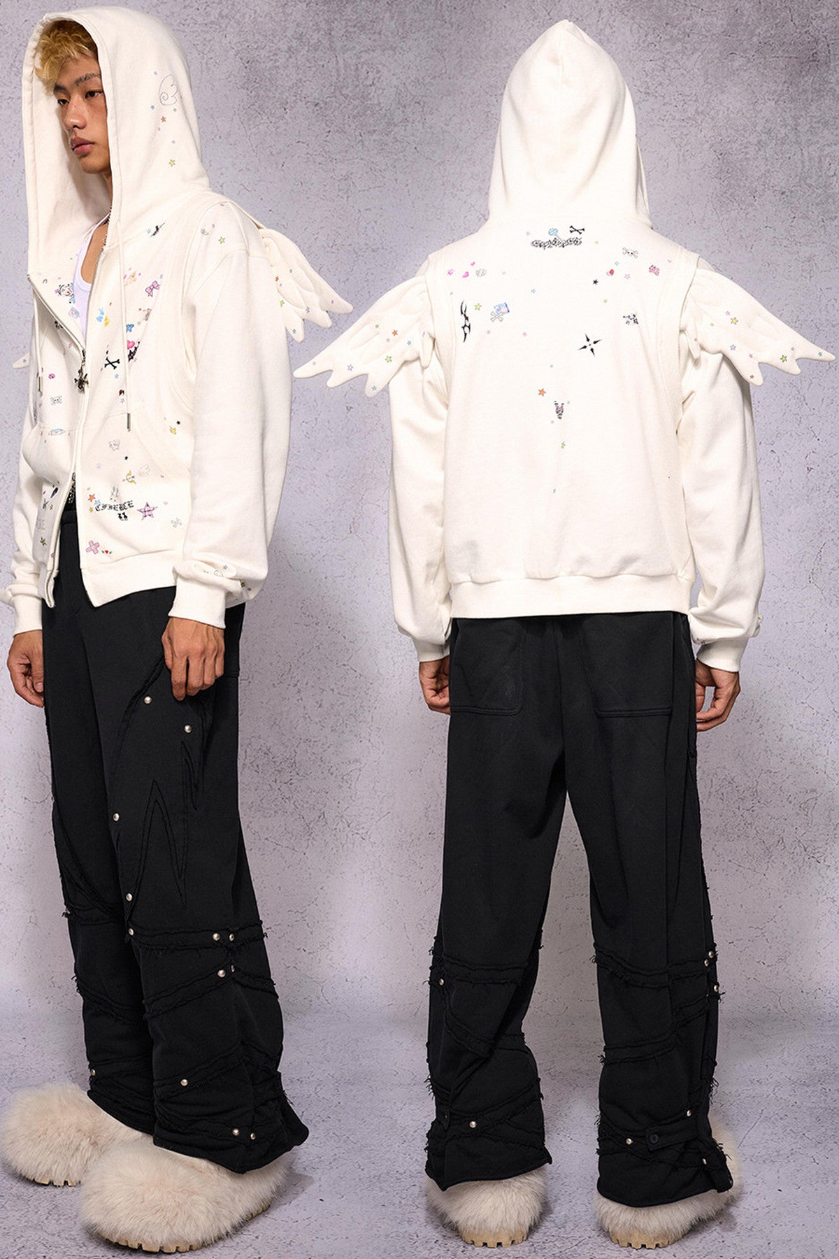 Angel Wings Sticker Print Hoodie Jacket