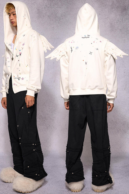 Angel Wings Sticker Print Hoodie Jacket