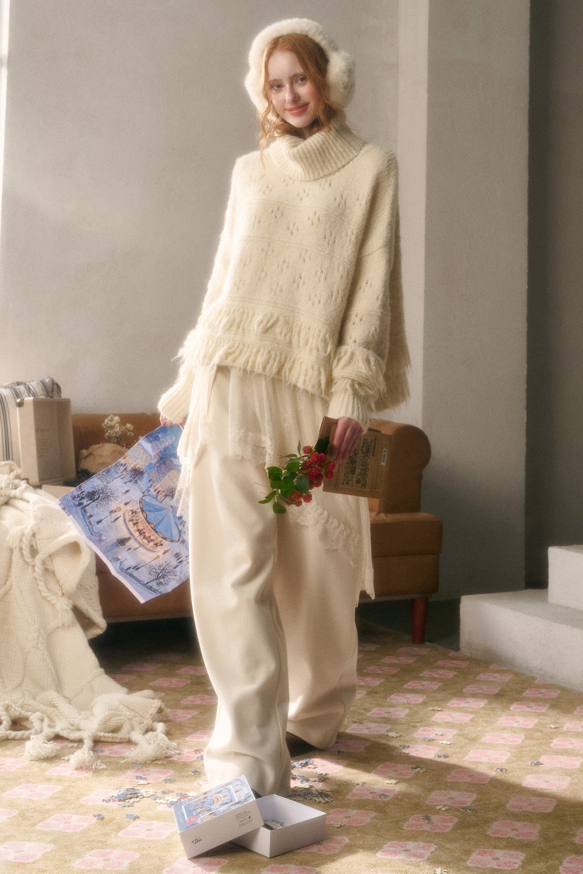 Set aus individuell gefärbter, atmungsaktiver Spitze mit Hose mit weitem Bein