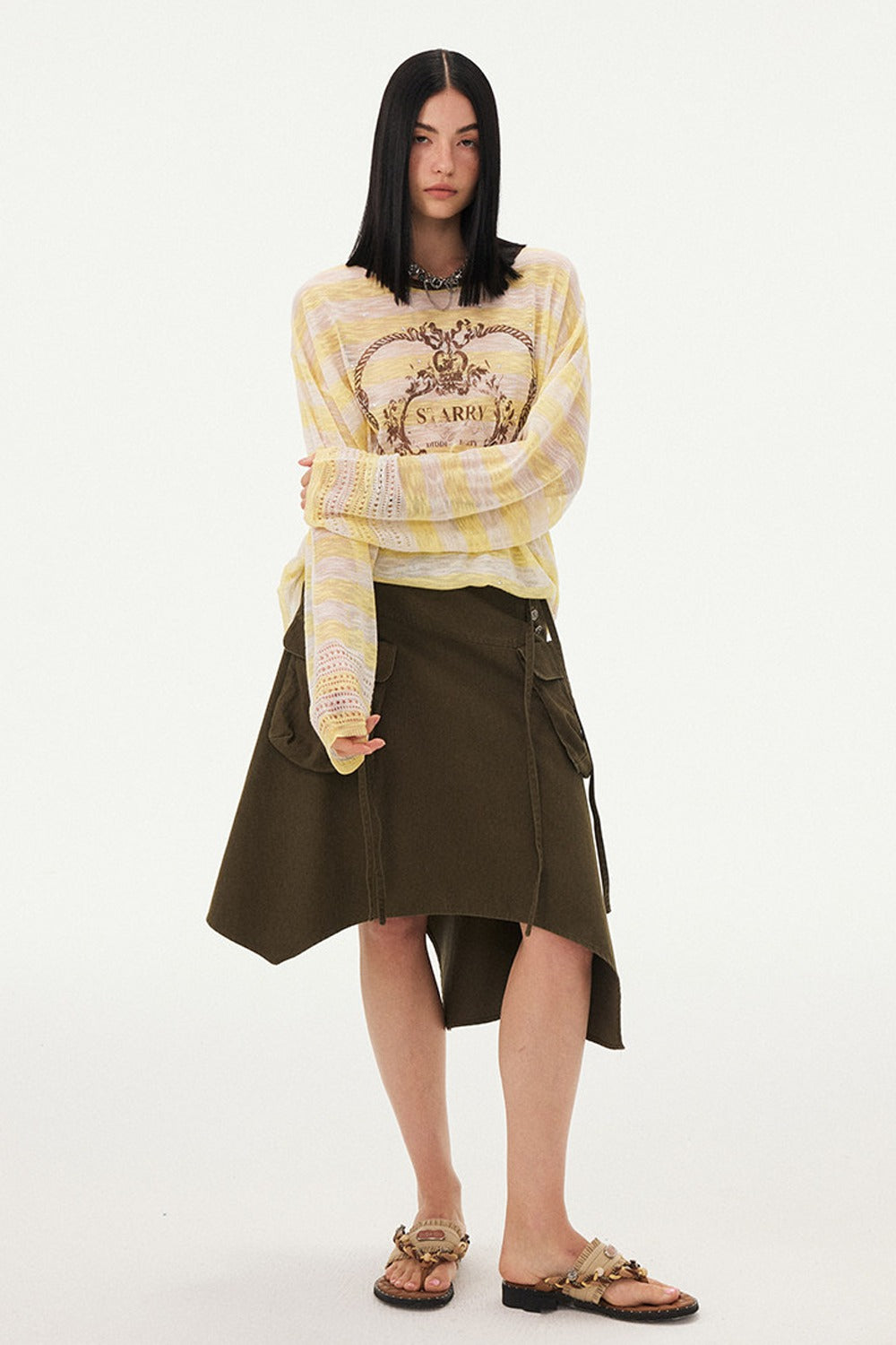Knotted Heart Striped Knit Blouse