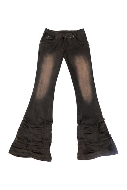 Washed Distressed Stacked Hem Jeans