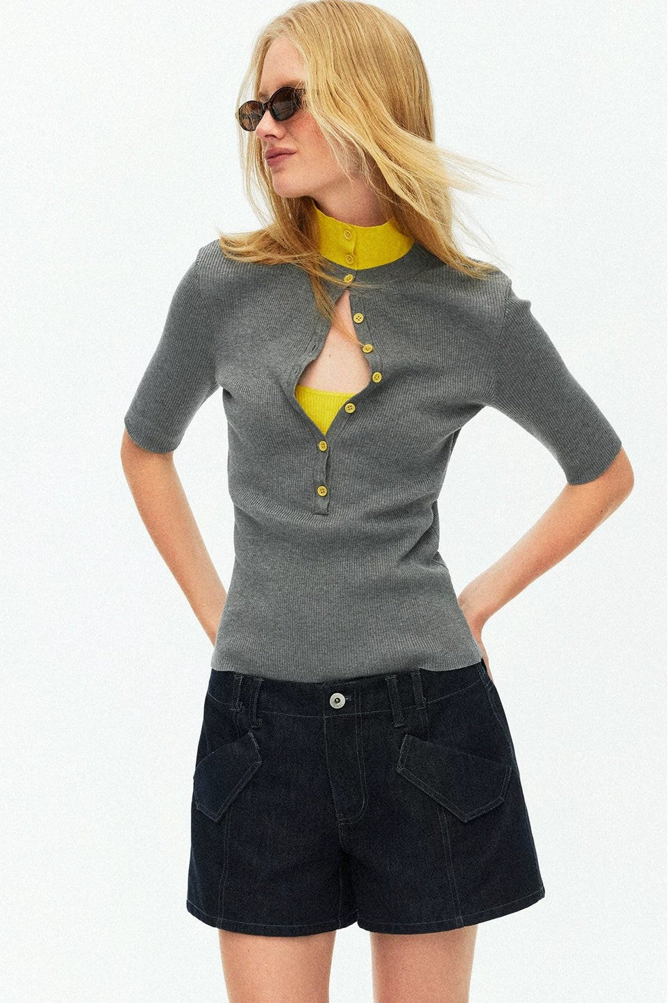 Lyocell Color-Blocked Fake Two-Piece Knit Top