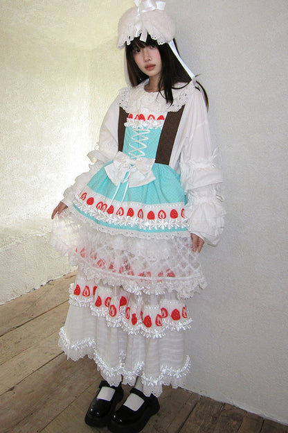 Strawberry Print Lace Tiered Skirt