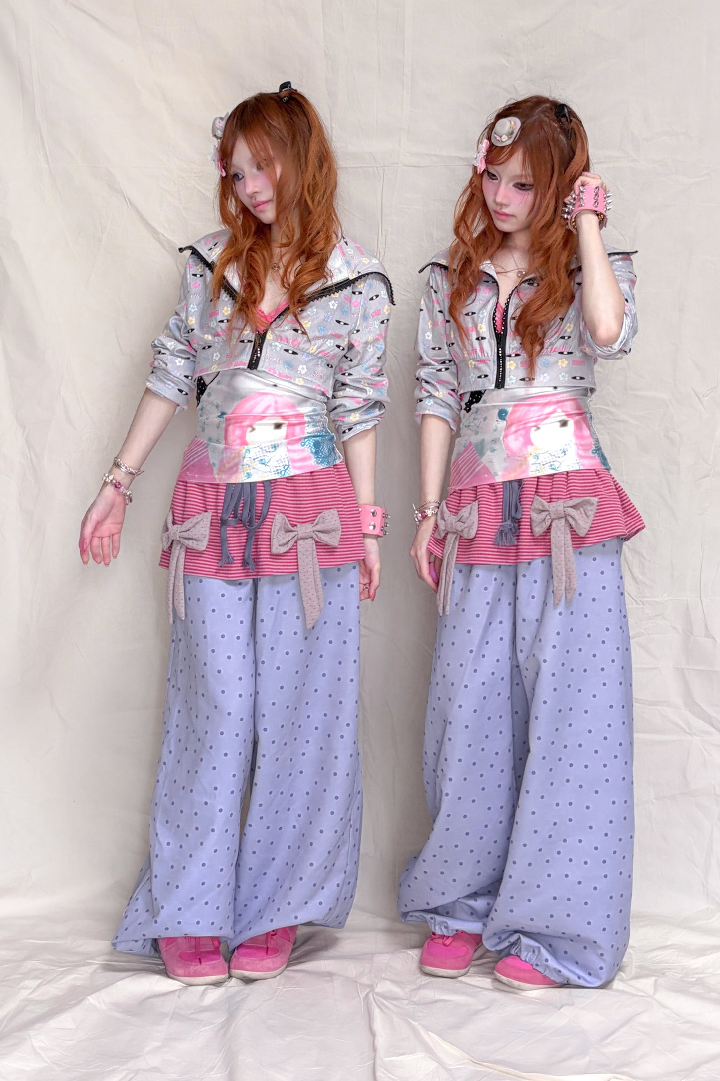 Striped Bow Patchwork Pants
