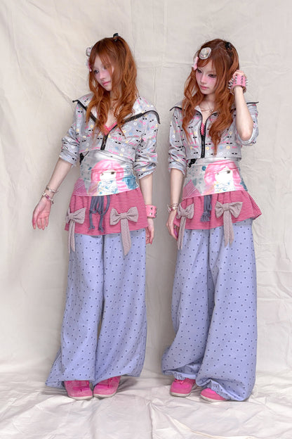 Striped Bow Patchwork Pants