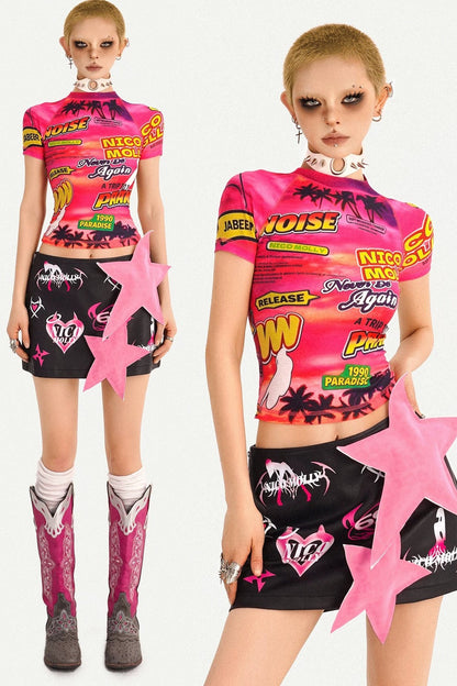 American Cartoon Print Oberteil Set