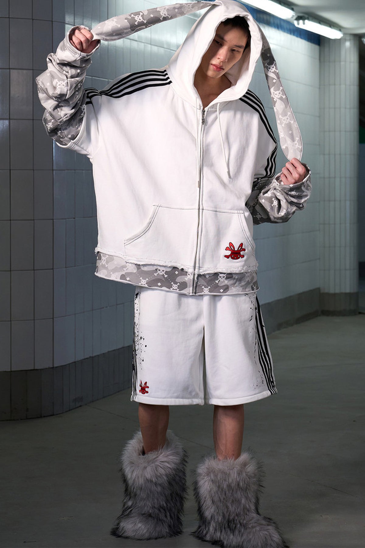 Skull Print Detachable Sweatpants