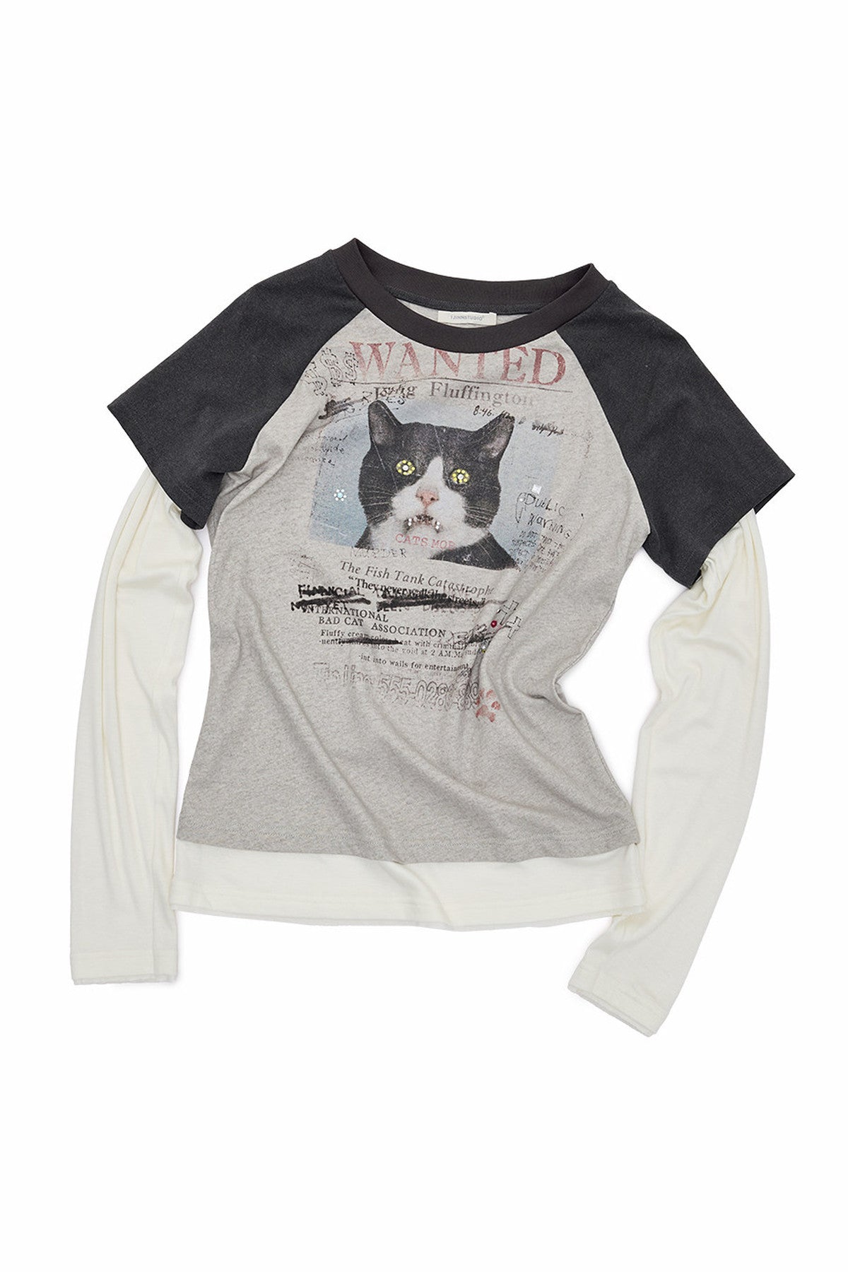 Cat Print Long-Sleeve Raglan T-shirt