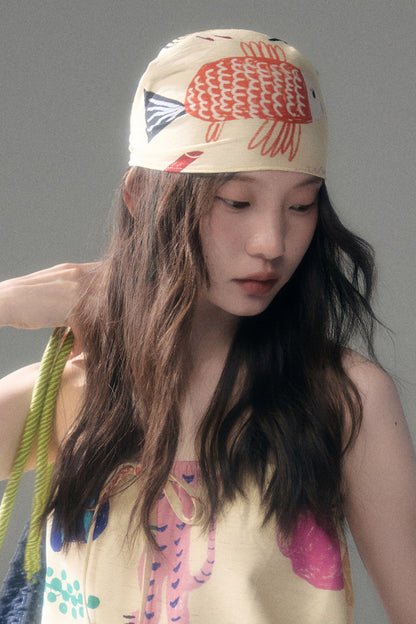 Hand-Painted Fruit Vegetable Print Triangle Headscarf
