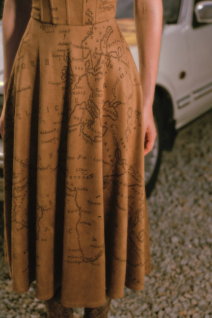 Gibraltar Map Boned Suspender Long Dress