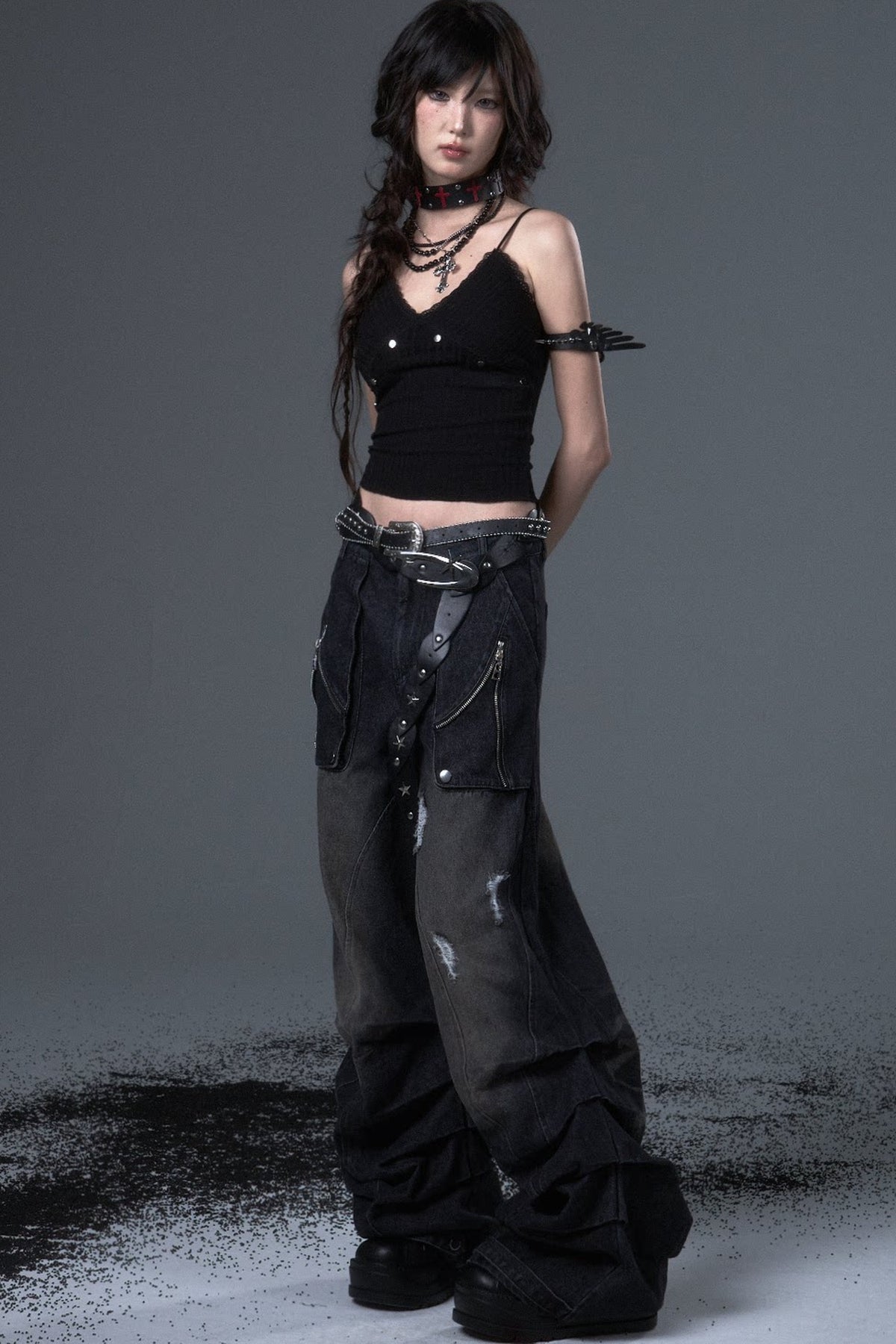 Wide Leg Washed Scimitar Jeans