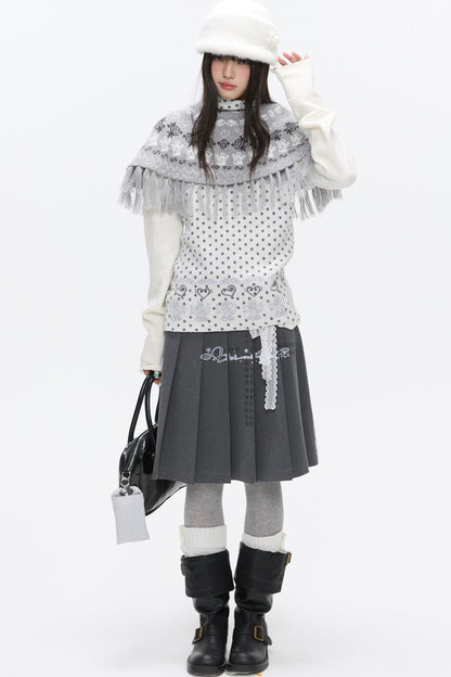 Fair Isle Tassel Knit Cape