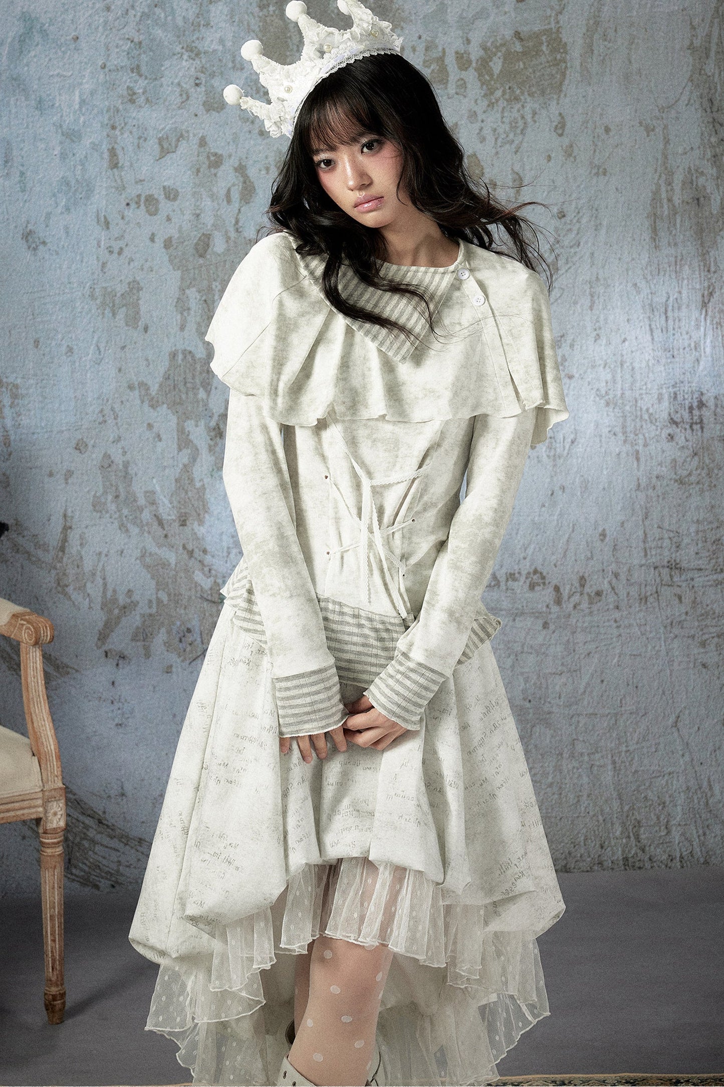 Asymmetrical Lapel Long-Sleeve Striped Patchwork Top