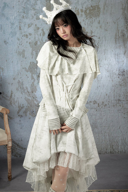 Asymmetrical Lapel Long-Sleeve Striped Patchwork Top