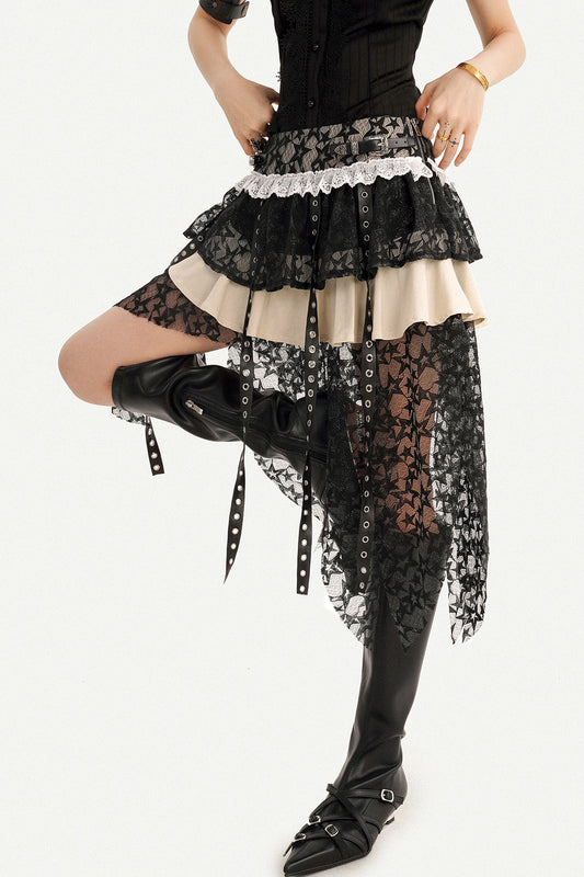 Gothic Lace Patchwork Asymmetrical Skirt