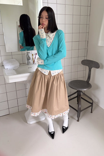 Floral Patchwork Ruched A-Line Skirt