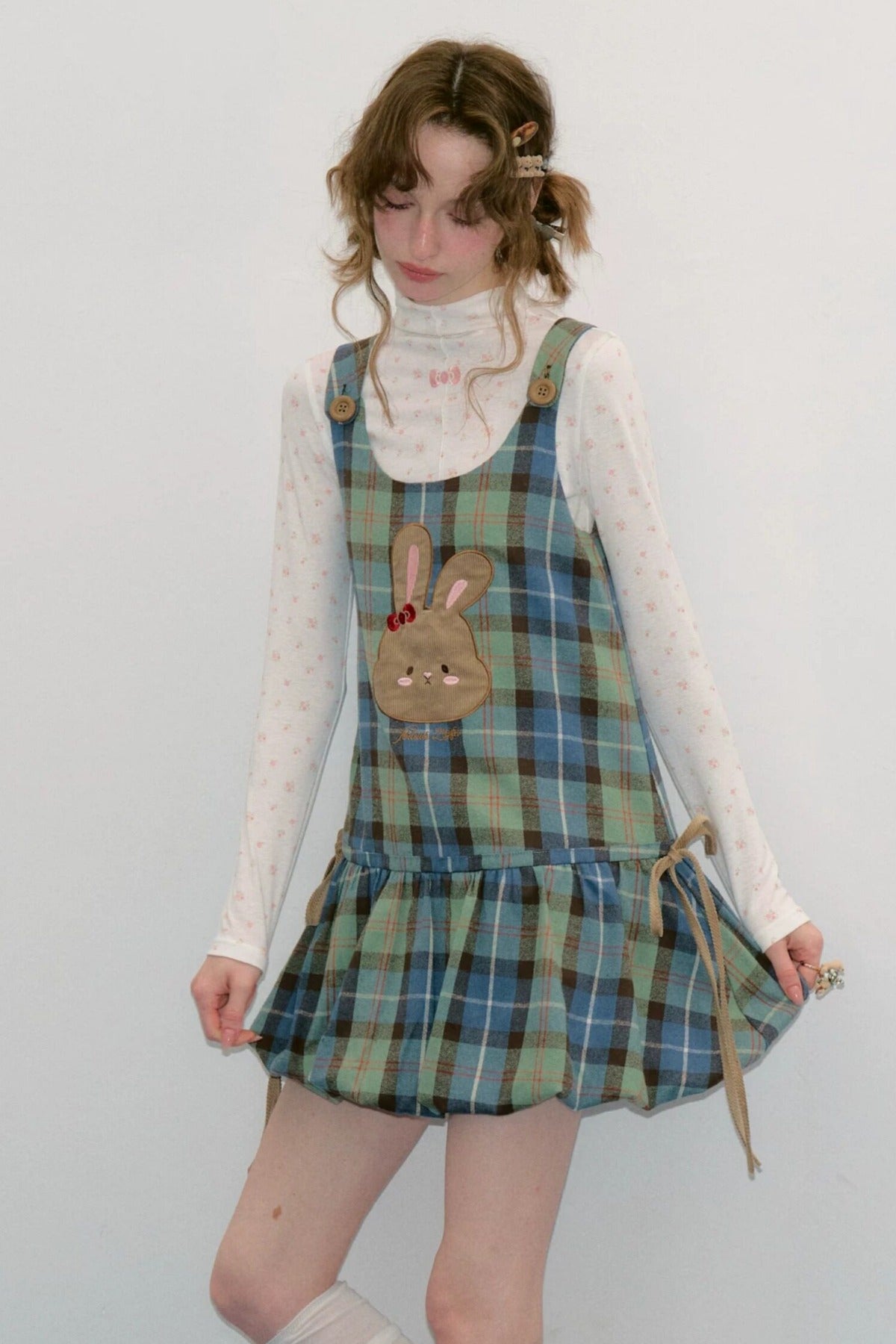 Plaid Rabbit Applique Dress