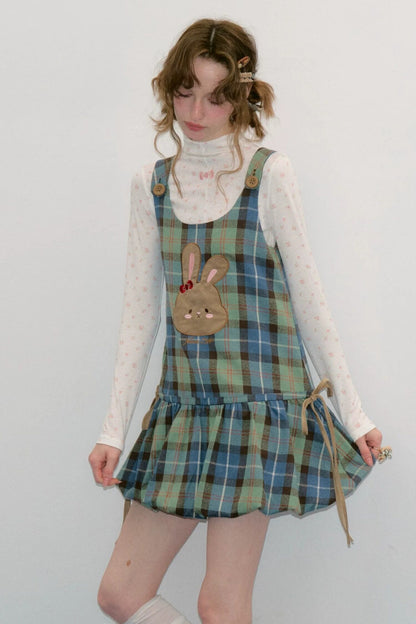 Plaid Rabbit Applique Dress