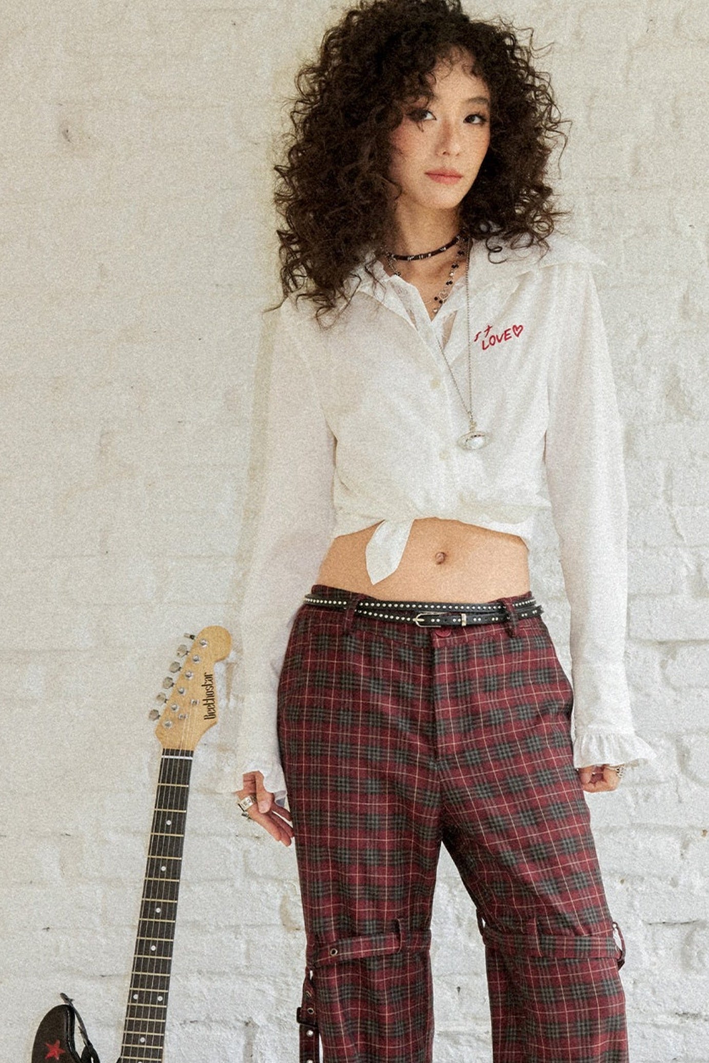 Plaid Punk Flare Trousers Set-Up