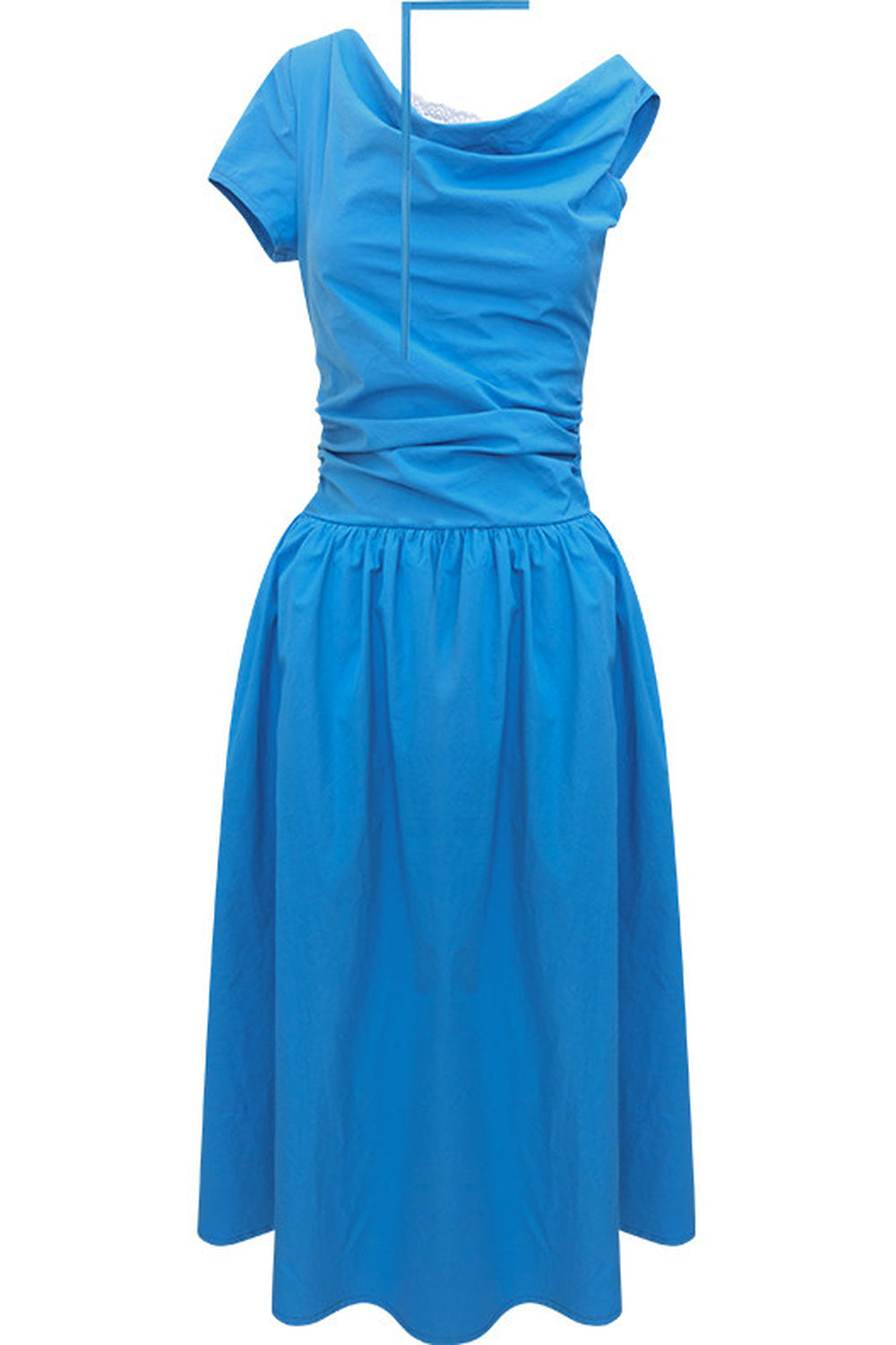 Blaues langes Kleid mit Swing-Kragen