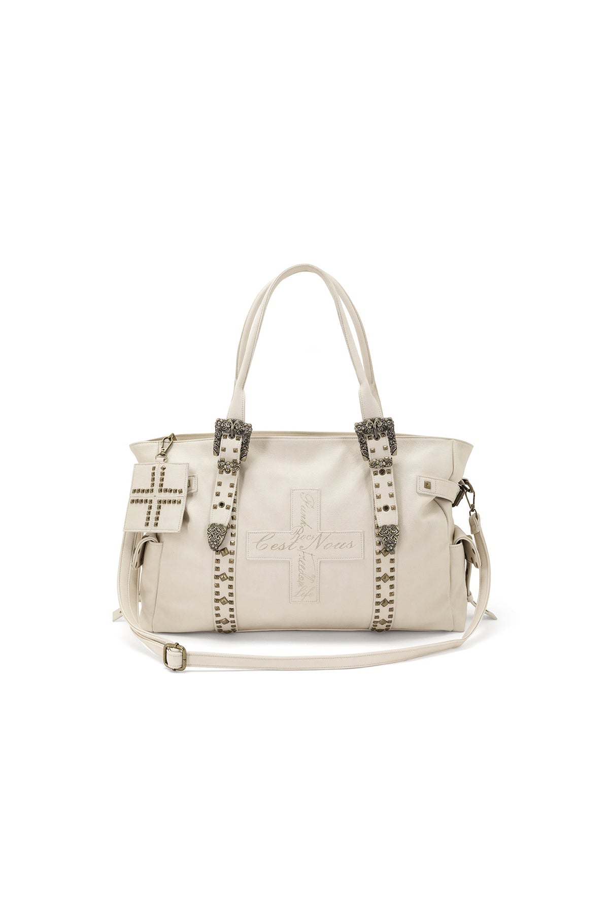 Cross Rivet Leather Shoulder Bag
