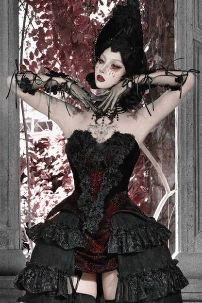 Ensemble blouse corset gothique en velours cramoisi