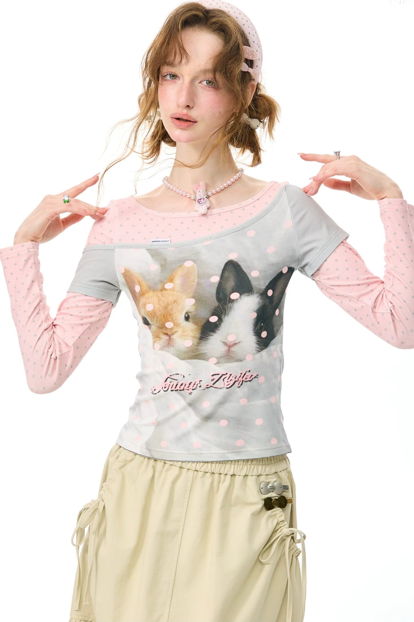 Haut color-block en patchwork avec imprimé lapin