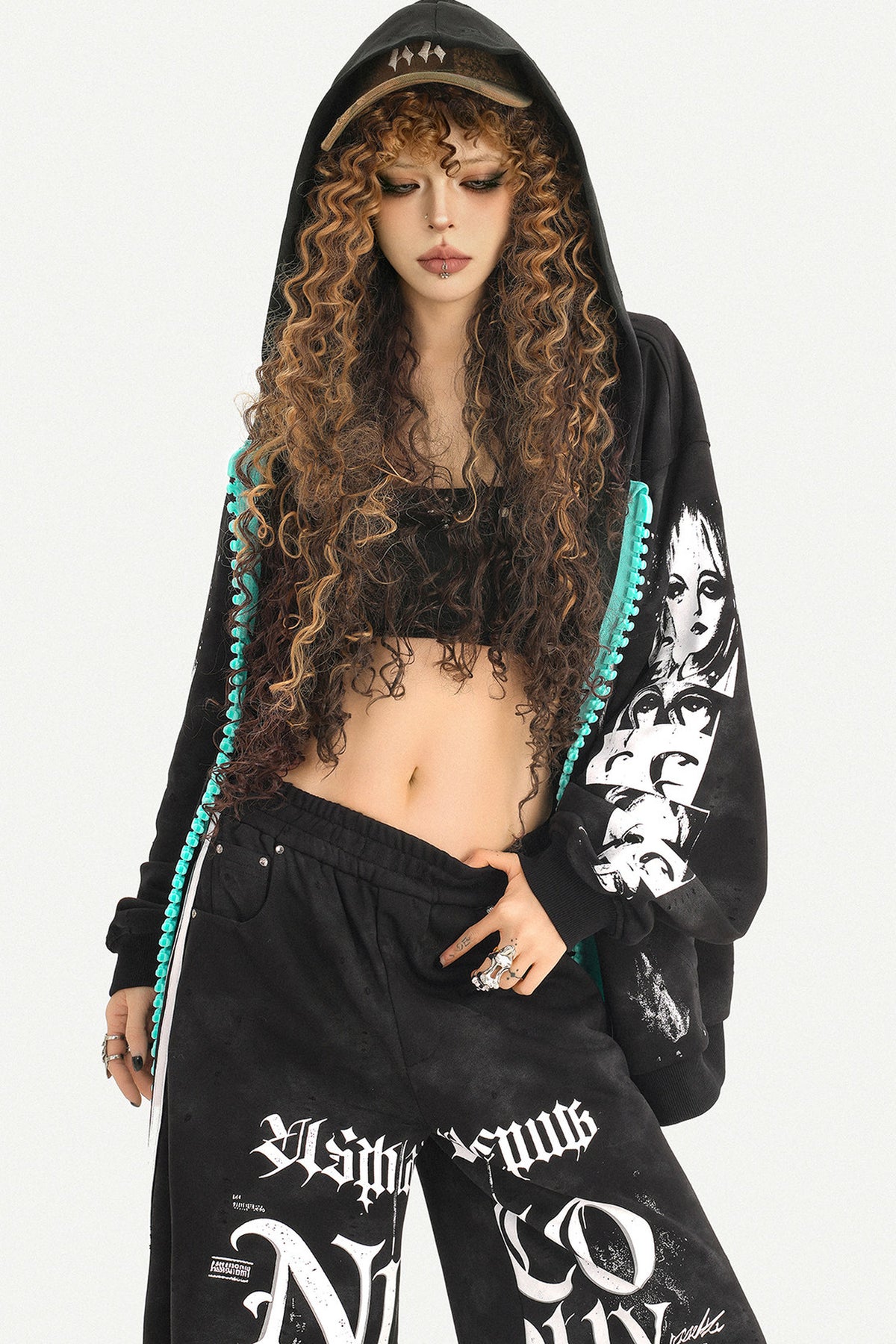 Loose Zip Hoodie Jacket and Sweatpants Set-Up