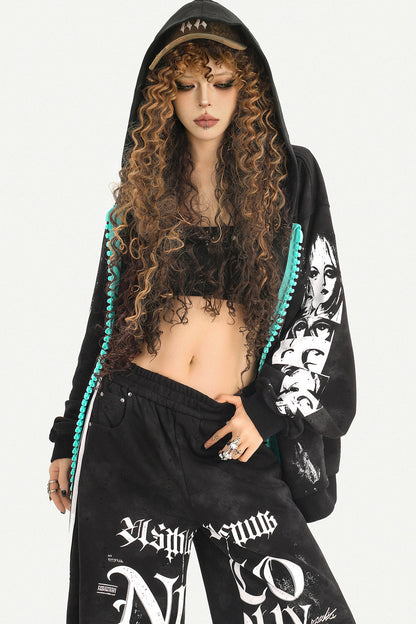 Loose Zip Hoodie Jacket and Sweatpants Set-Up