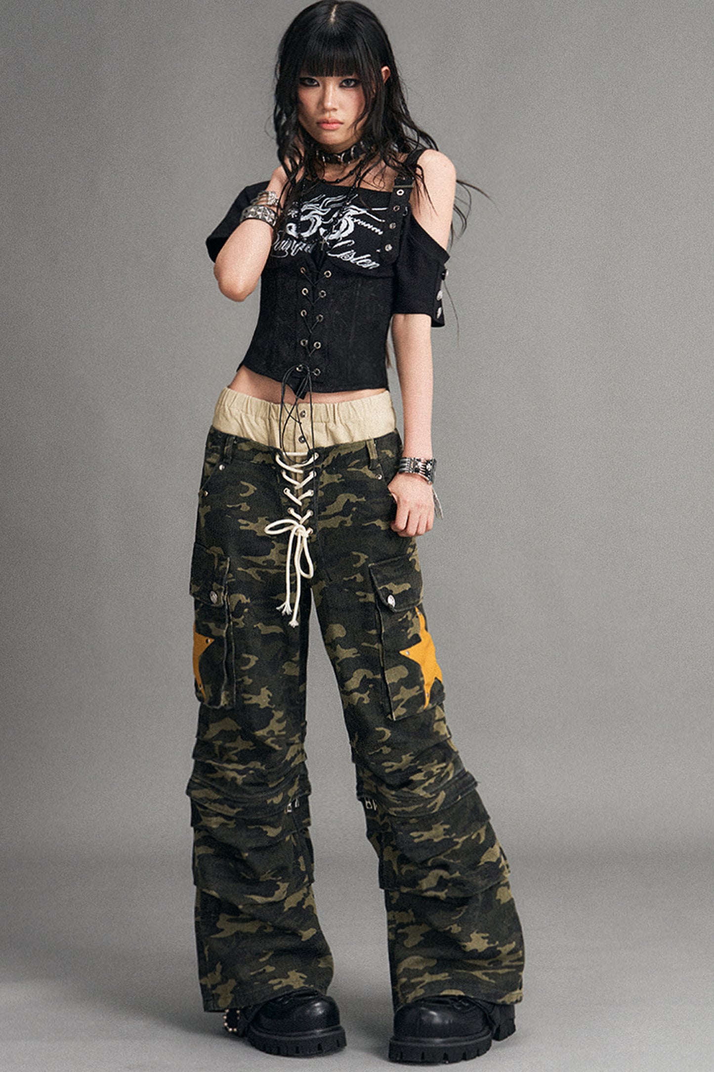 Detachable Camouflage Wide-Leg Pants