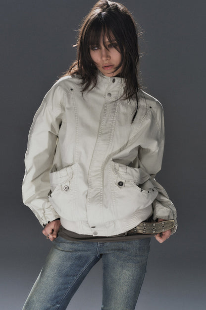 Rivet Patchwork Stand Collar Jacket