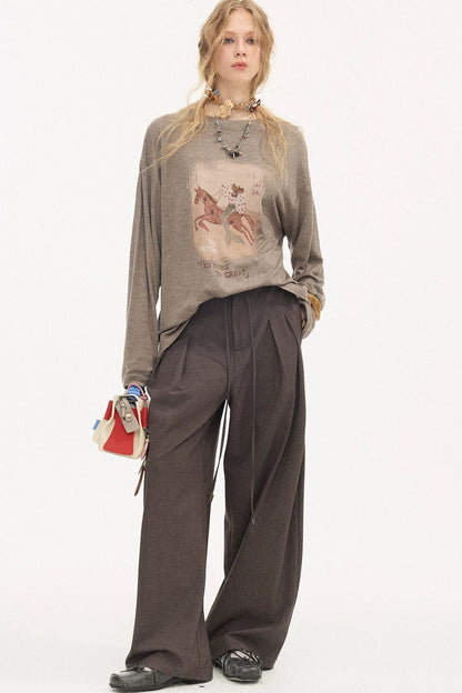 Curved Blade Pleated Wide-Leg Pants