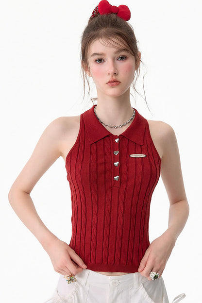 Red Berry Knit Polo Top