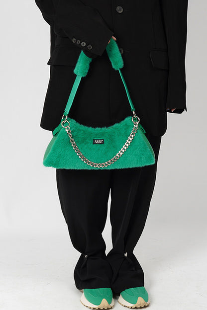 Solid Color Fur Underarm Crossbody Shoulder Bag