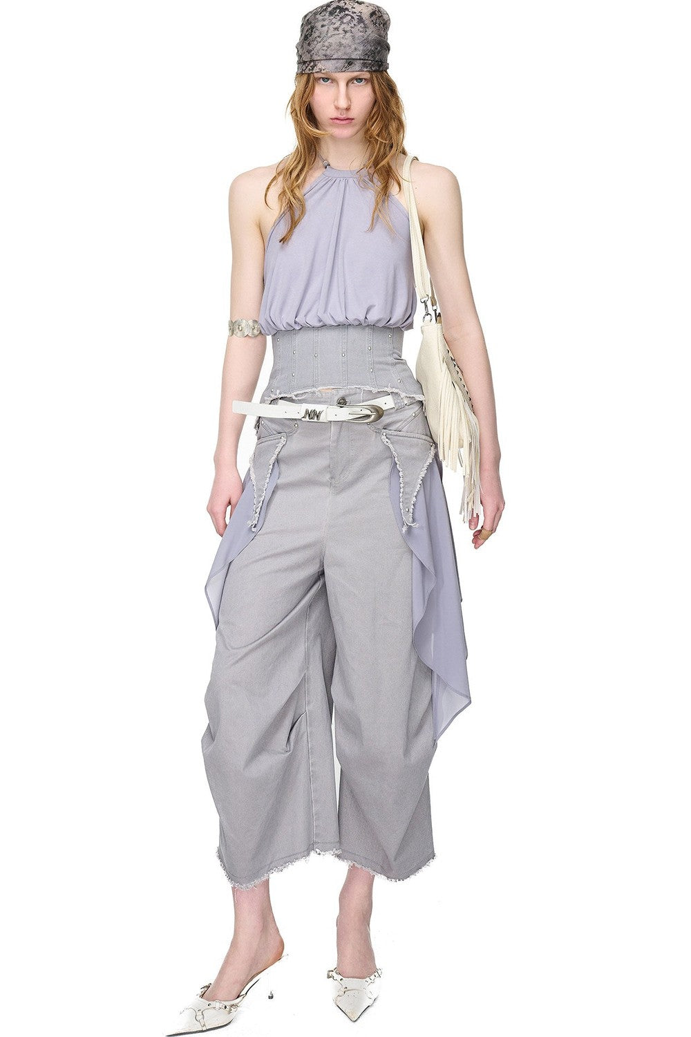 Washed Khaki Patchwork Halter Corset