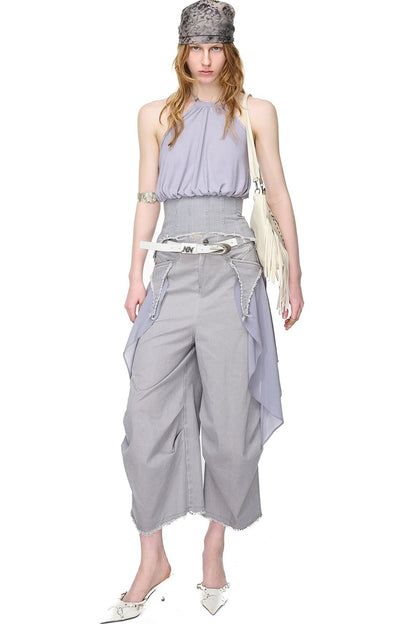 Washed Khaki Patchwork Halter Corset