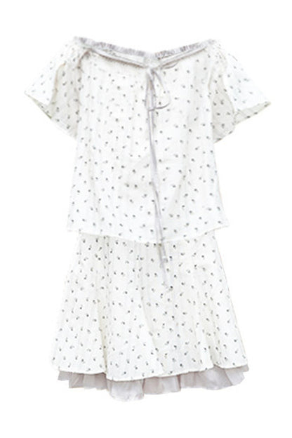 White Gray Floral Ruffle Dress