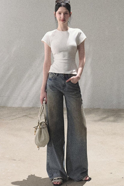 Vintage Hand-Painted Wide Leg Jeans Set