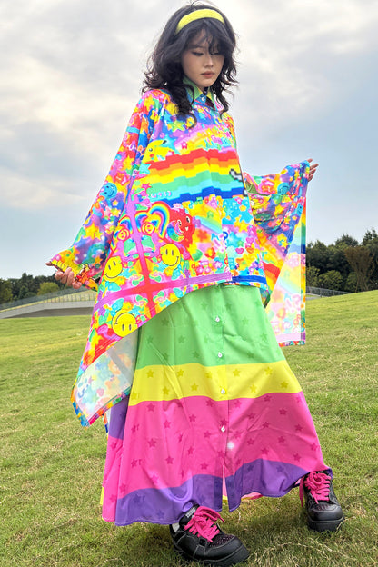 Rainbow Smiley Print Oversized Top