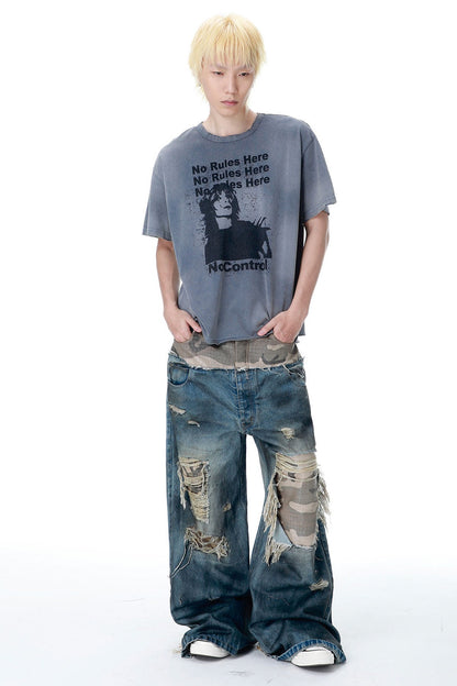 T-shirt vintage effetto consumato con stampa