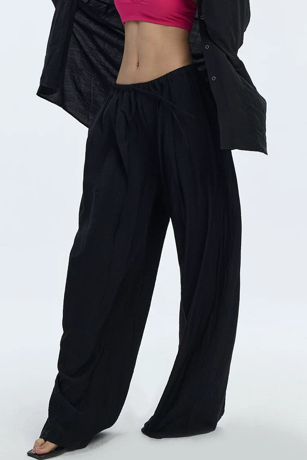 Black Textured Resort Shirt Pants Set-Up