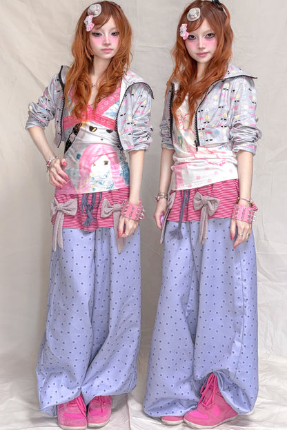 Striped Bow Patchwork Pants