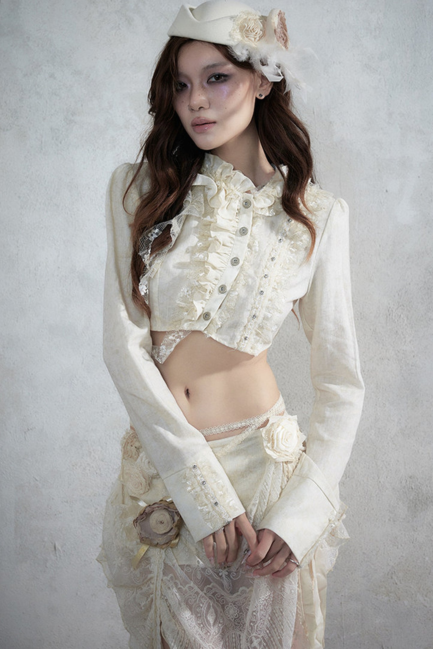 Asymmetric Polka Dot Striped Lace Shirt