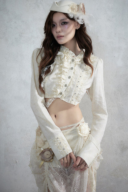 Asymmetric Polka Dot Striped Lace Shirt