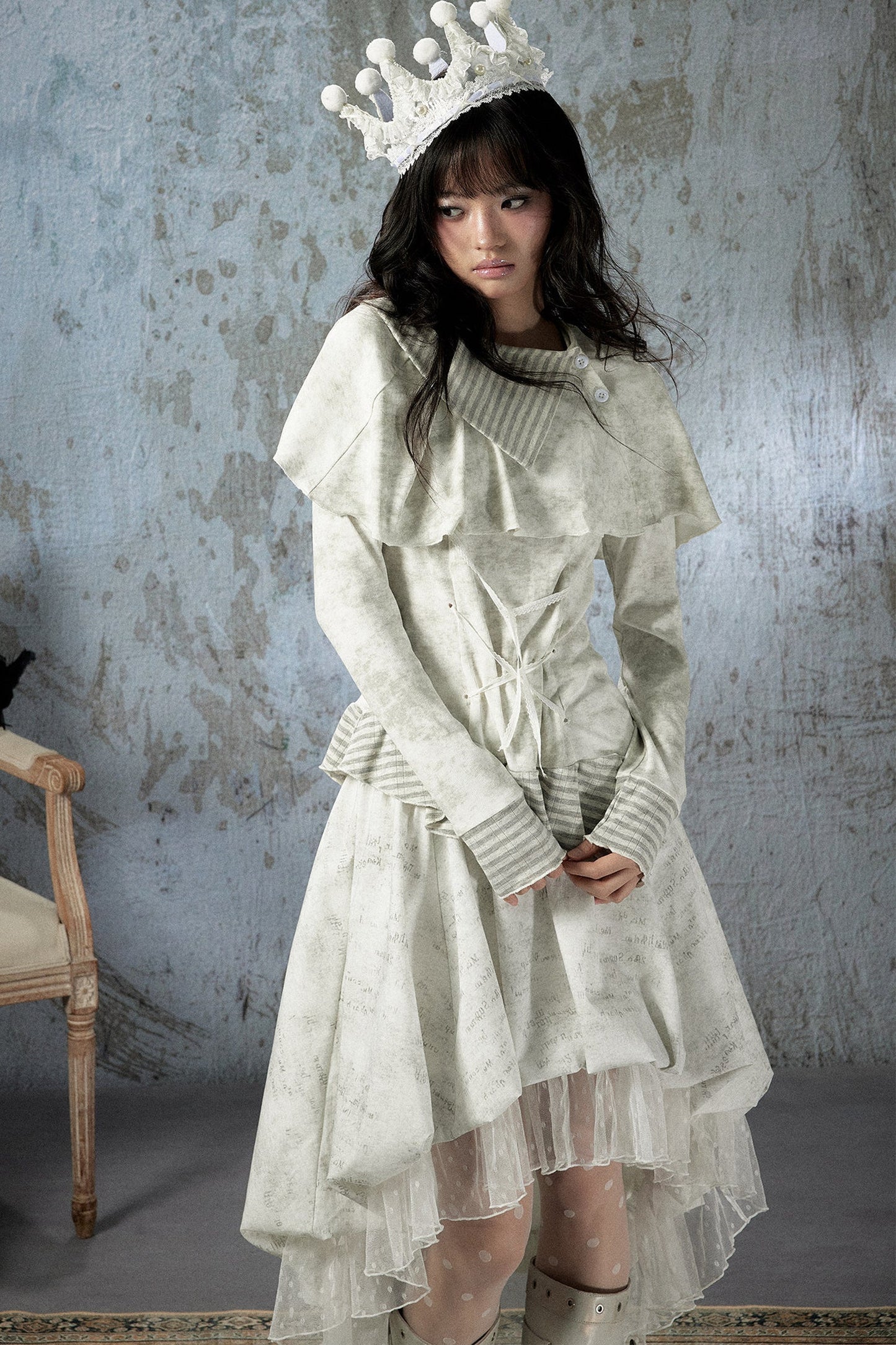 Asymmetrical Lapel Long-Sleeve Striped Patchwork Top