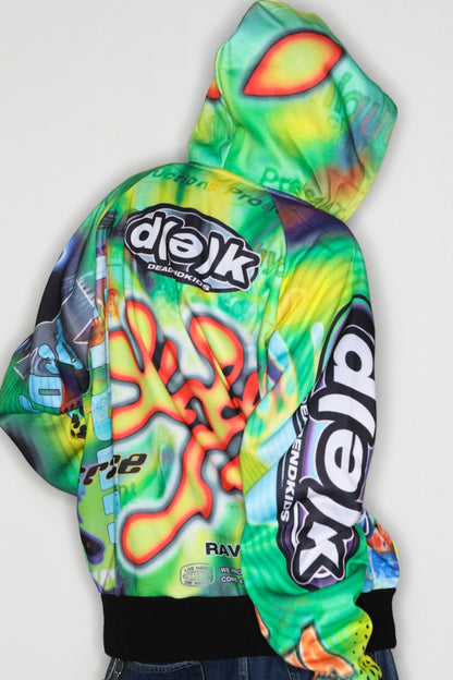 Y2K Alien Rave Print Hooded Jacket