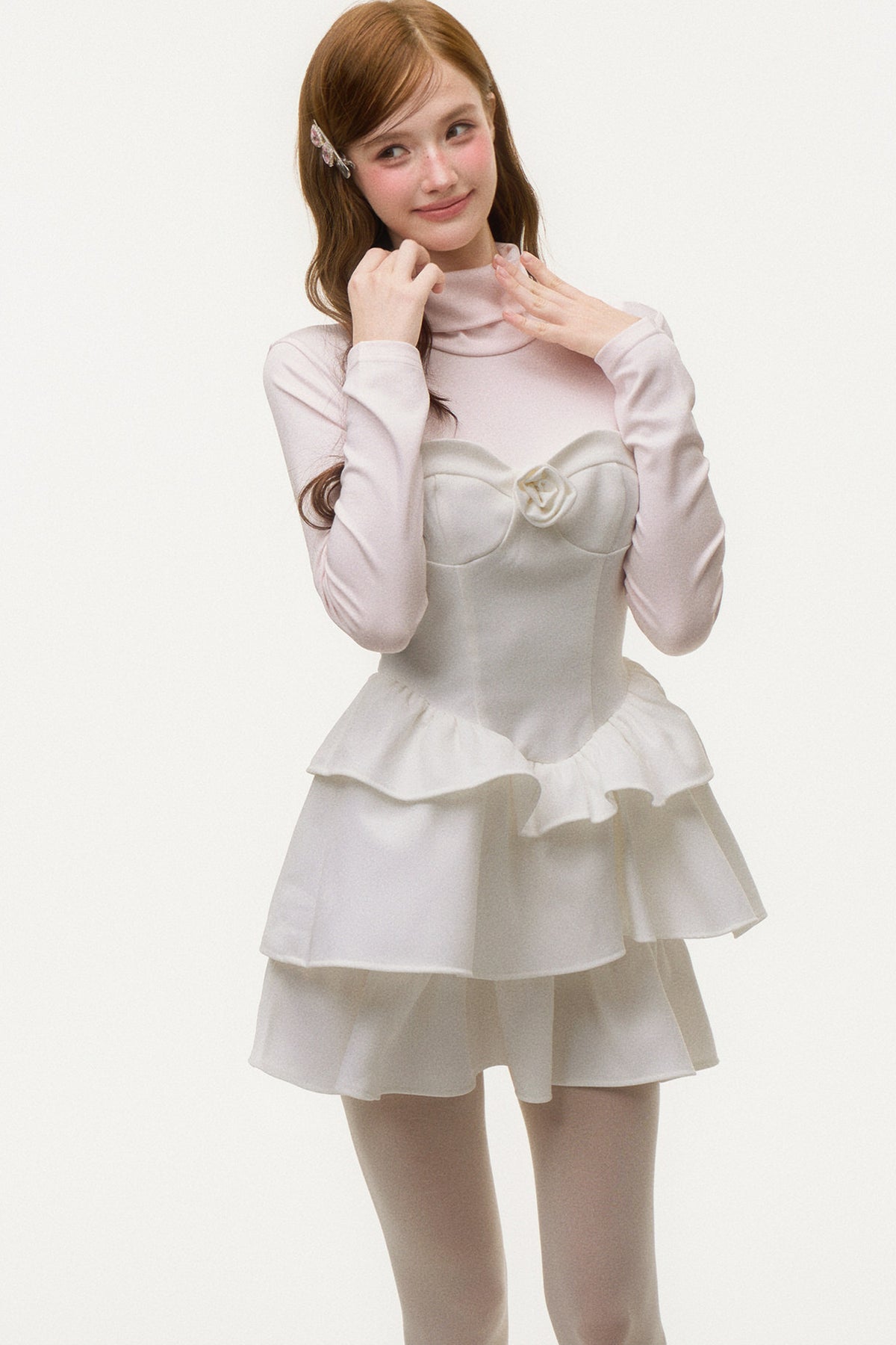 Layered-Look Ruffled Knit Dress
