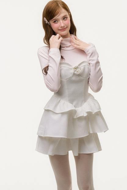 Layered-Look Ruffled Knit Dress